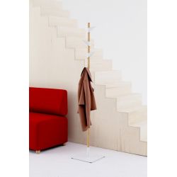 Cascando staande eikenhout kapstok Bamboo 1 - witte haken