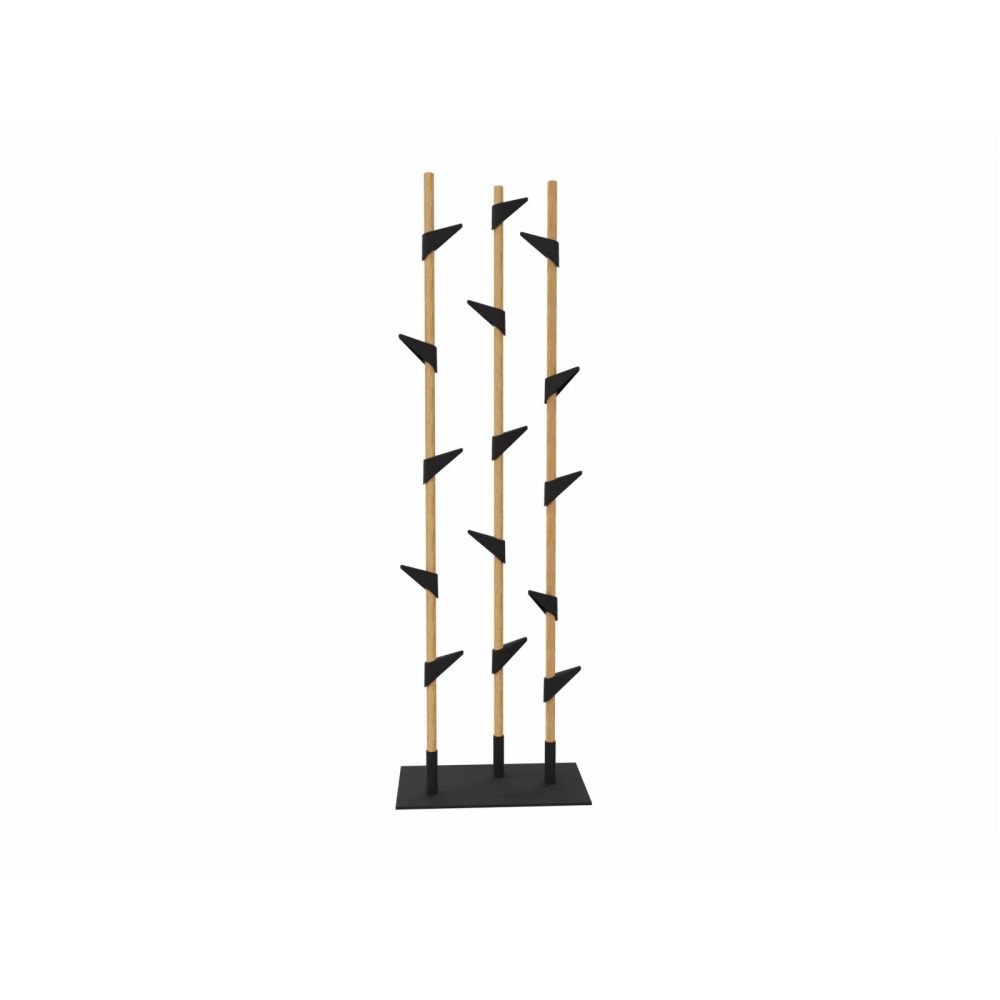 Cascando staande eikenhout kapstok Bamboo 3 - zwarte haken